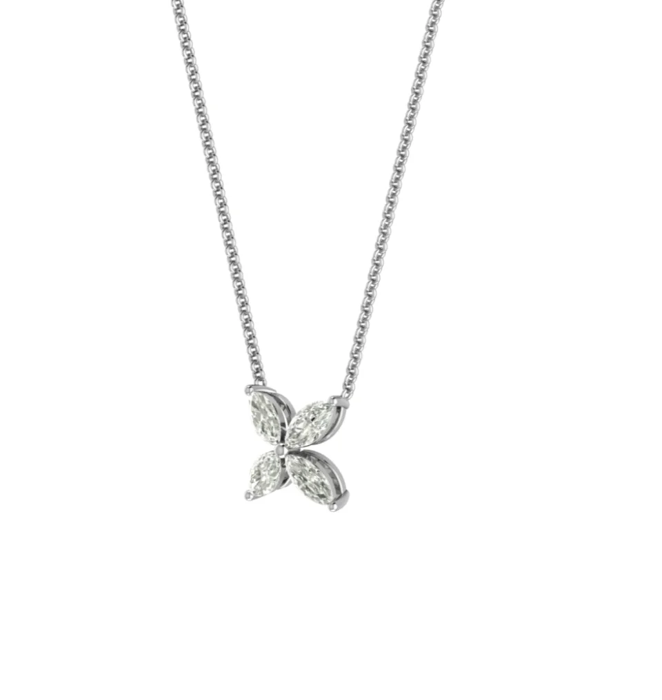 Silver Marquise Flower Necklace