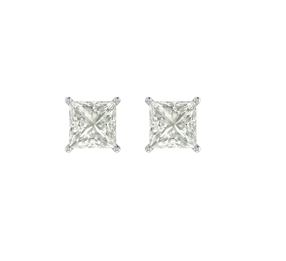 Silver Solitaire Unisex Square Stud Earring