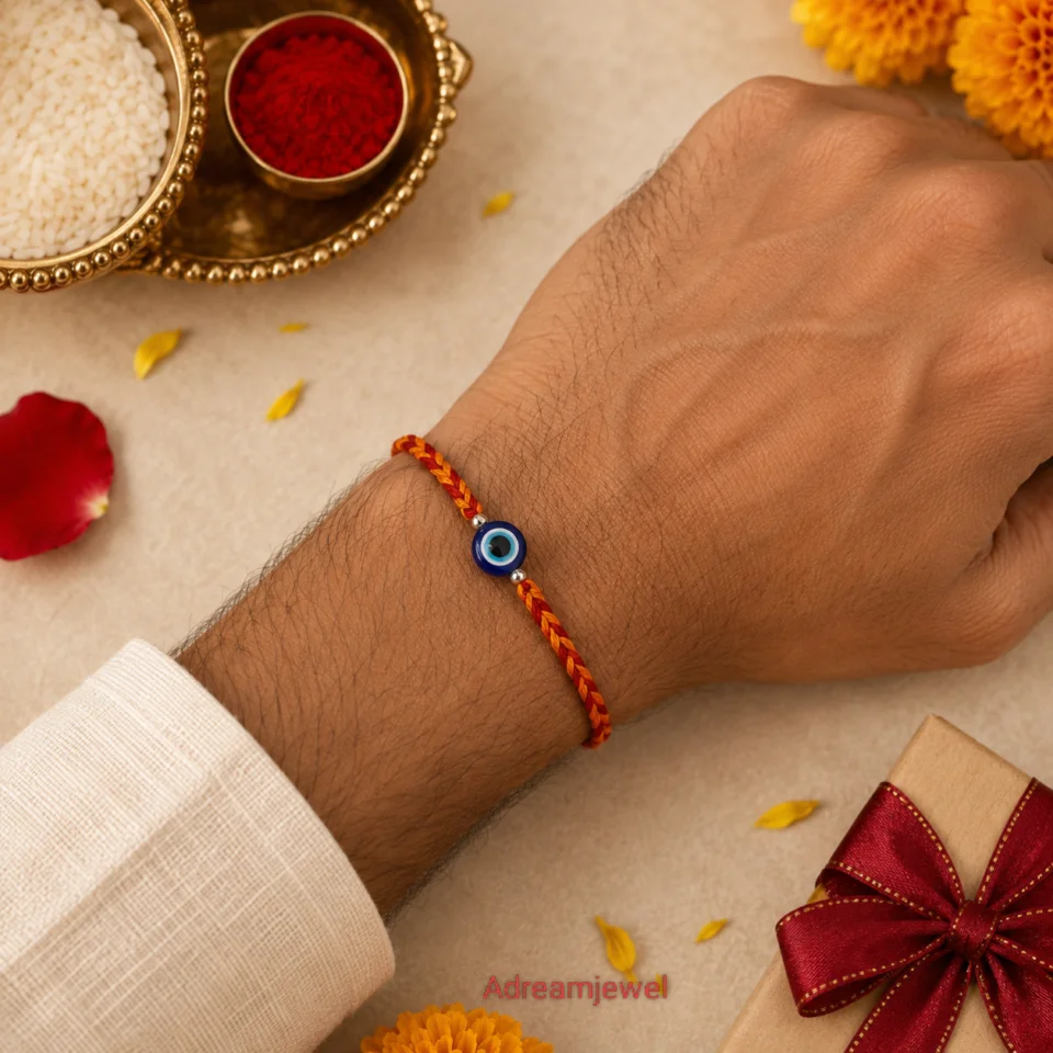 925 Sterling Silver Bead Evil Eye Sutra Rakhi